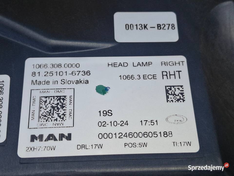 MAN TG3 TGX TGS TGM TGL REFLEKTOR PRAWY H7 LED Bieleń