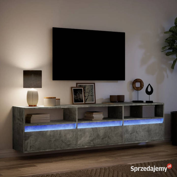 Ścienna szafka pod TV z LED szarość betonu mazowieckie Warszawa