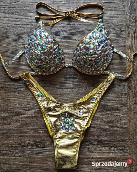 Bikini strój kąpielowy złoty cyrkonie kamienie dolnośląskie Kłodzko