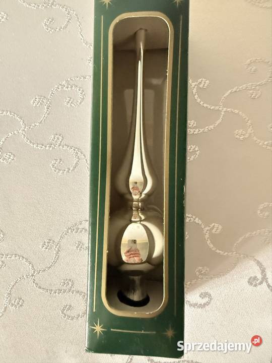 Szpic Czubek Choinkowy Srebrny Szkło Dmuchane