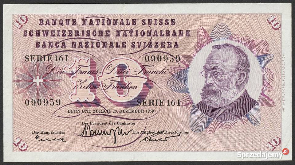 Szwajcaria 10 franków 1959 Keller stan bankowy Łódź