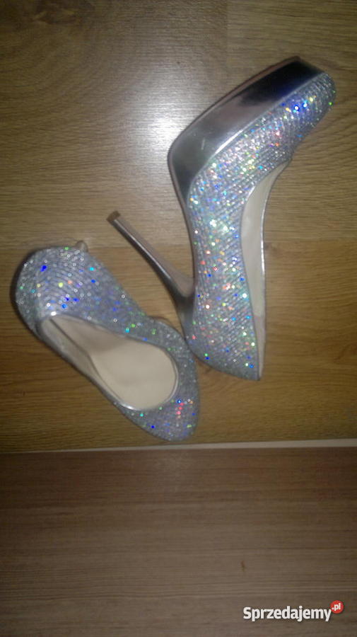 Błyszczące brokatowe szpilki na platformie CENTR Czółenka Moda i Styl sprzedam