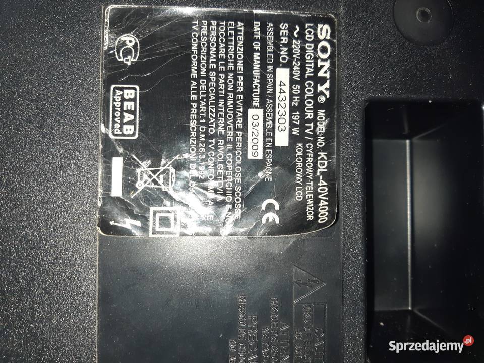Telewizor Sony Brawia KDL40V4000 40 kujawsko-pomorskie Potulice