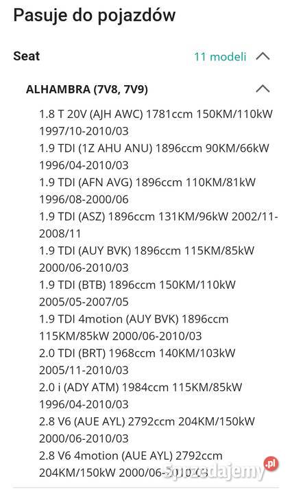 Kostka stacyjki Sharan Alhambra osobowe opolskie