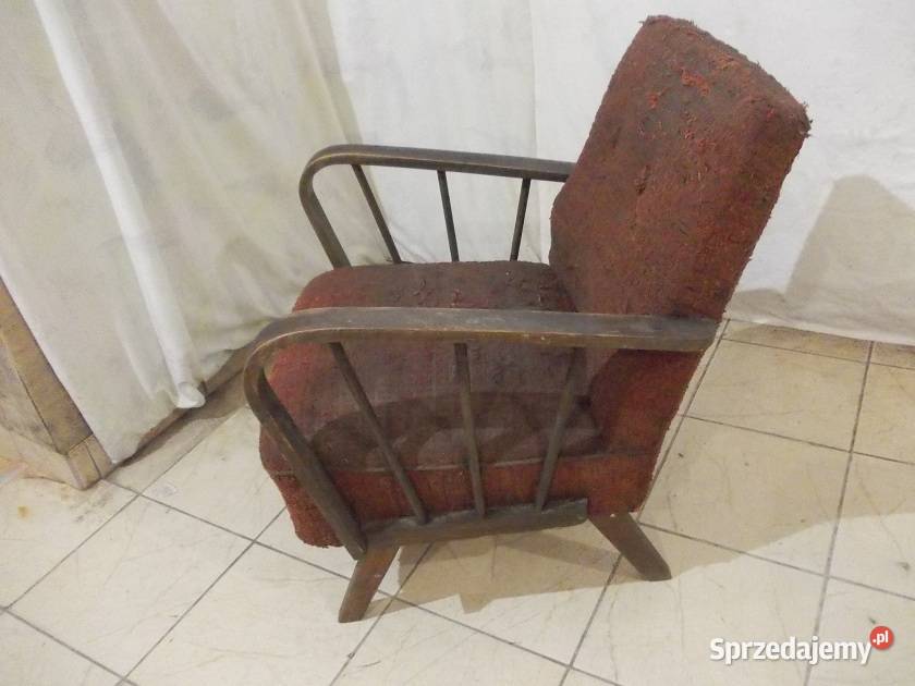 Stary fotel szczebelkowy PRL vintage lata 60 do