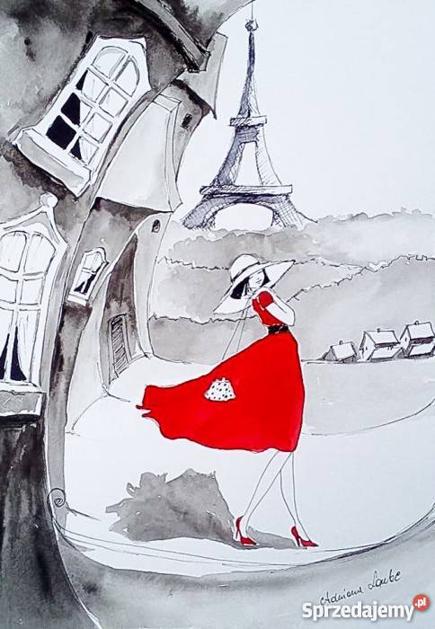 W PARYŻU NALEŻY SPACEROWAĆ WOLNO akwarela Katowice sprzedam