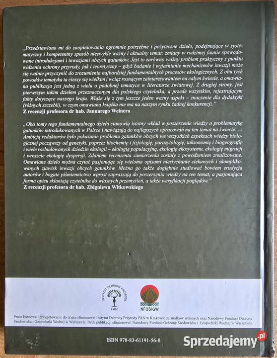 Gatunki obce w faunie Polski Instytut Ochrony Koszalin sprzedam