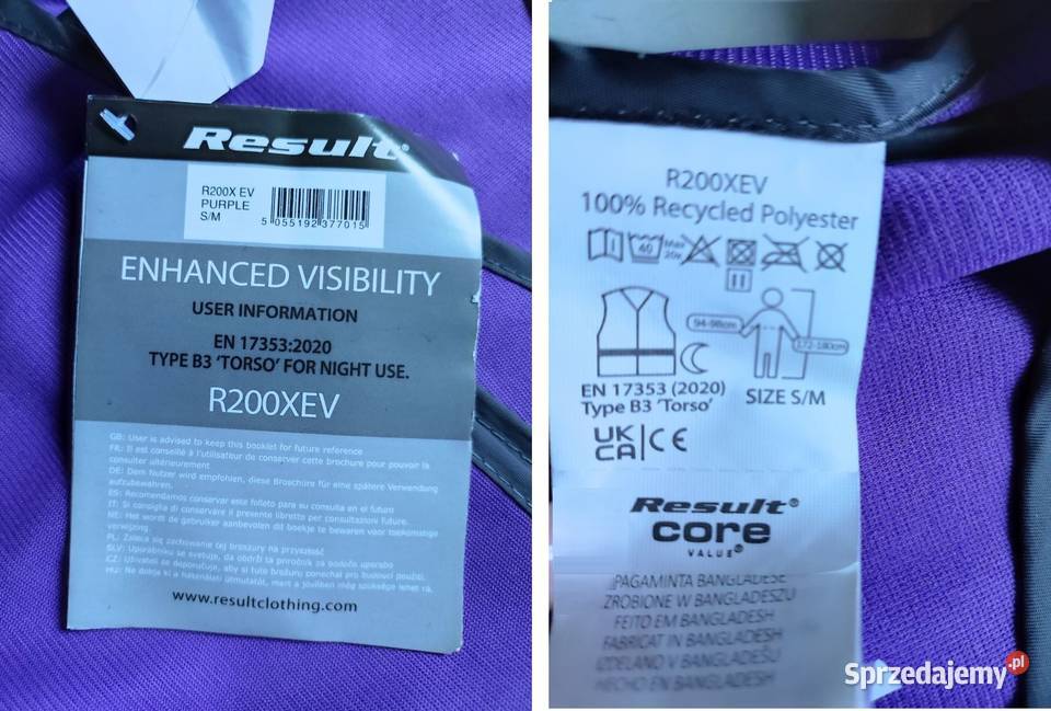 fioletowa kamizelka ostrzegawcza z logo Allegro Kielce