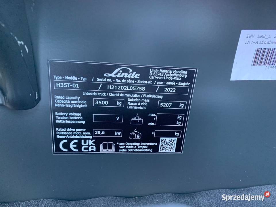 Wózek widłowy Linde H35T01 LPG 2023 Baranów