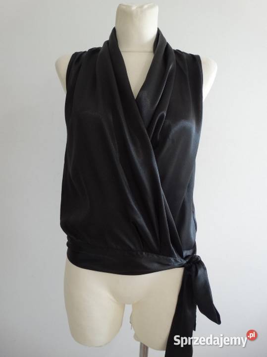 Bluzka HM Czarna Imprezowa Satynowa Kopertowa Łomża