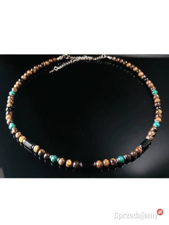 NASZYJNIK KAMIEŃ MALACHIT TURMALIN TYGRYSIE OKO Naszyjniki Katowice sprzedam