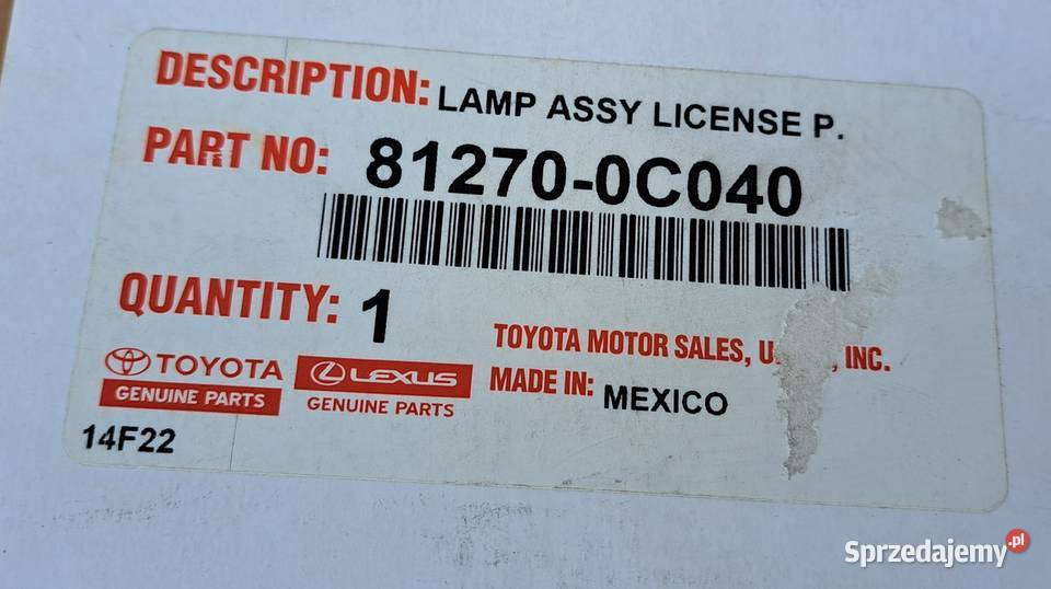 812700C040 lampa tablicy rejestracyjnej Toyota dolnośląskie Mielęcin sprzedam