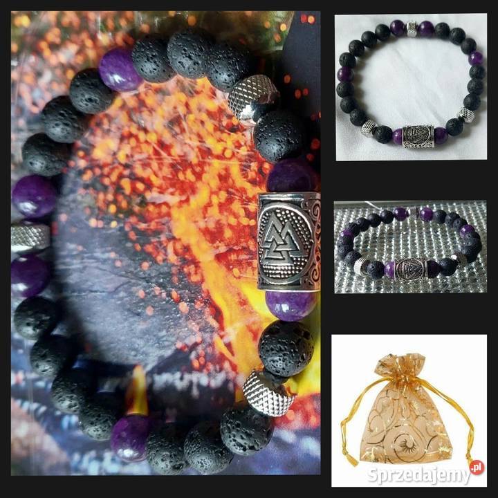 Bransoletka kamień naturalny Ametyst Lawa stal Częstochowa sprzedam