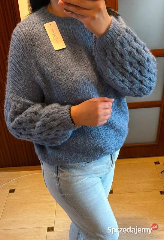 Sweter damski gruby splot oversize granatowy Szczecin