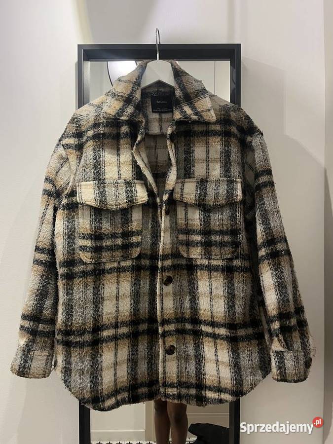 Bershka brazowe bezowe Płaszcz oversize z Wiosenna/Jesienna  Łódź