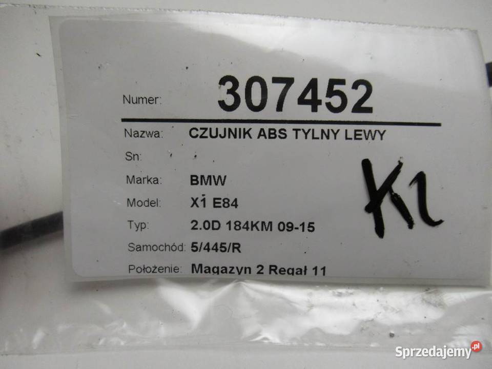CZUJNIK ABS TYLNY LEWY BMW E84 0265008238 0915 Układ ABS i ESP podkarpackie