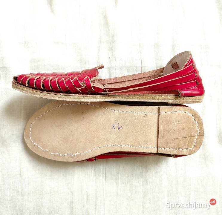 Czerwone skórzane buty sandały retro paski 39 skóra sprzedam