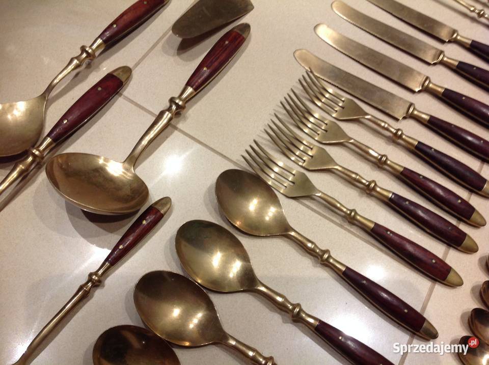 Zestaw Sztućców Brąz Drewno Wiśniowe 37 STARE Nowa Sól