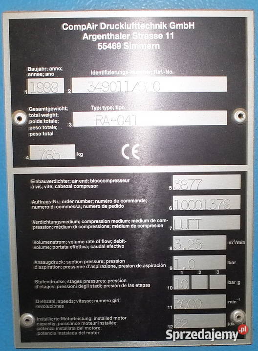 Sprężarka śrubowa CompAir typ RALLYE RA 041 10 Produkcja