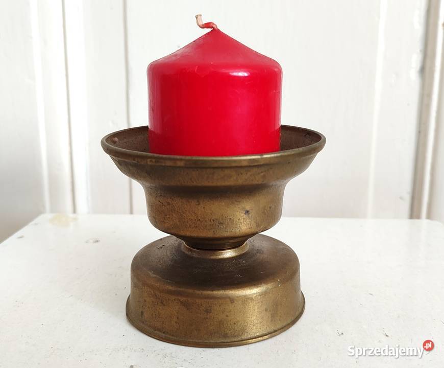 Stary świecznik mosiężny na grubą świecę Gdańsk