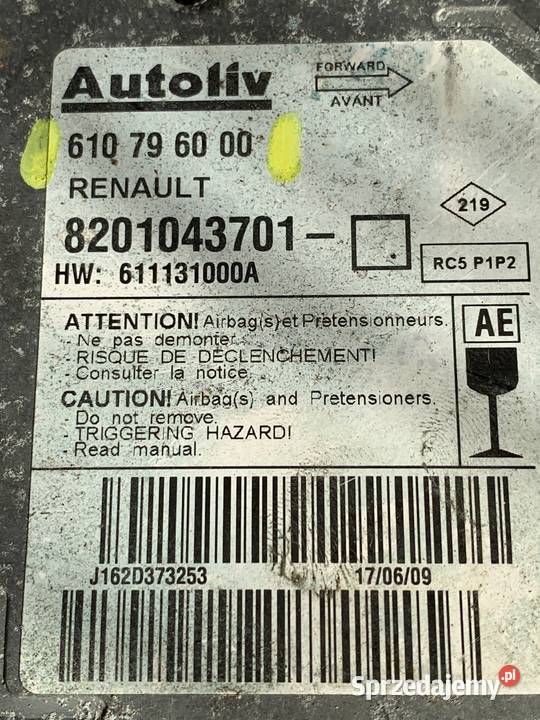 Sensor AIR BAG RENAULT CLIO III 610796000 wielkopolskie Margonin