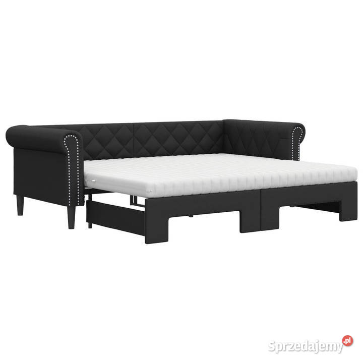 Sofa rozsuwana z materacami czarna ekoskóra mazowieckie Warszawa