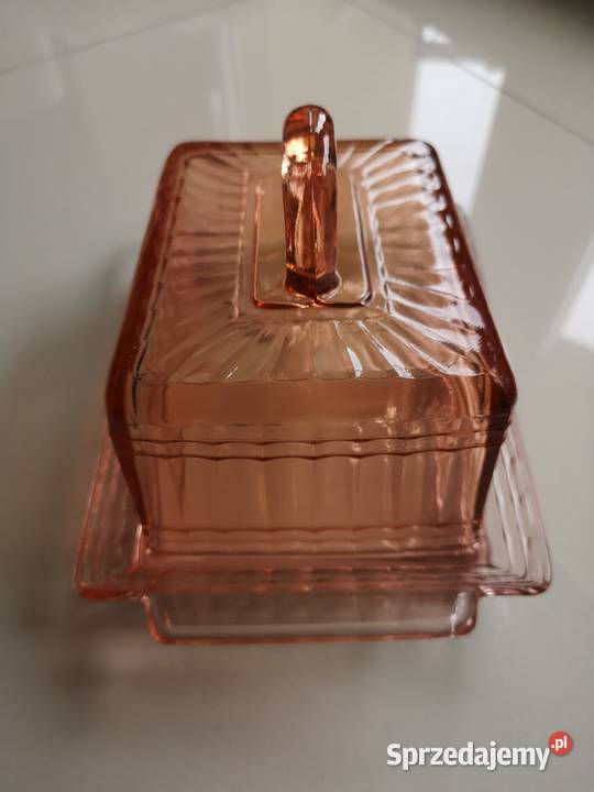 Pojemnik na ser Art Deco vintage szkło rozaliowe