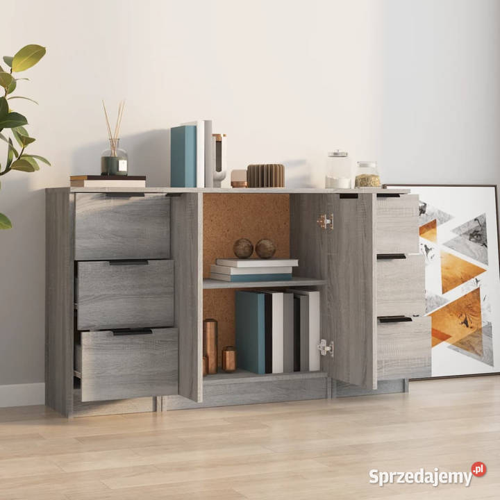 Szafki 3 szary dąb sonoma materiał Pozostałe Warszawa