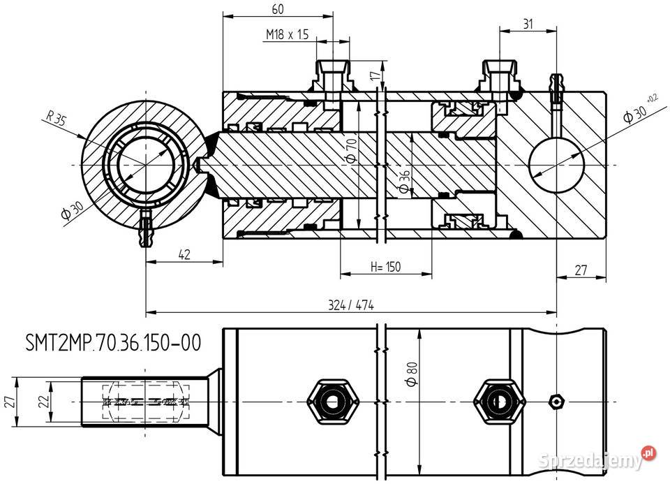 Siłownik Hydrauliczny Cylinder TUZA 70x35 SKOK Solec Kujawski sprzedam