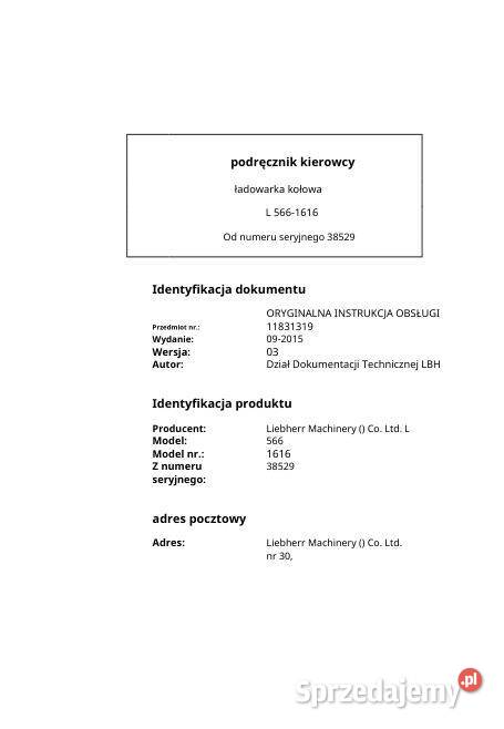Liebherr L566 instrukcja obsługi Kielce