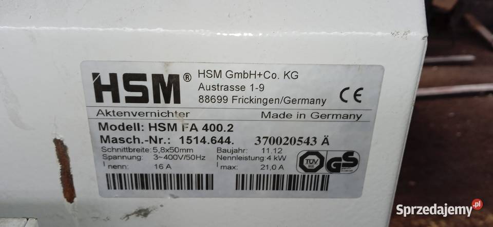 Niszczarka HSM FA 4002 z belownicą HSM KP 40V Łódź