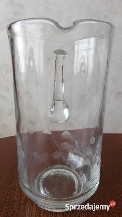 Dzbanek duży szlif ręczny stare szkło PRL