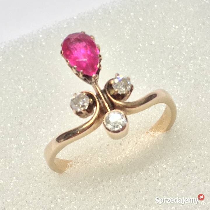 Złoty PIERŚCIONEK 585 14K Art Dco RUBIN i mazowieckie Warszawa sprzedam