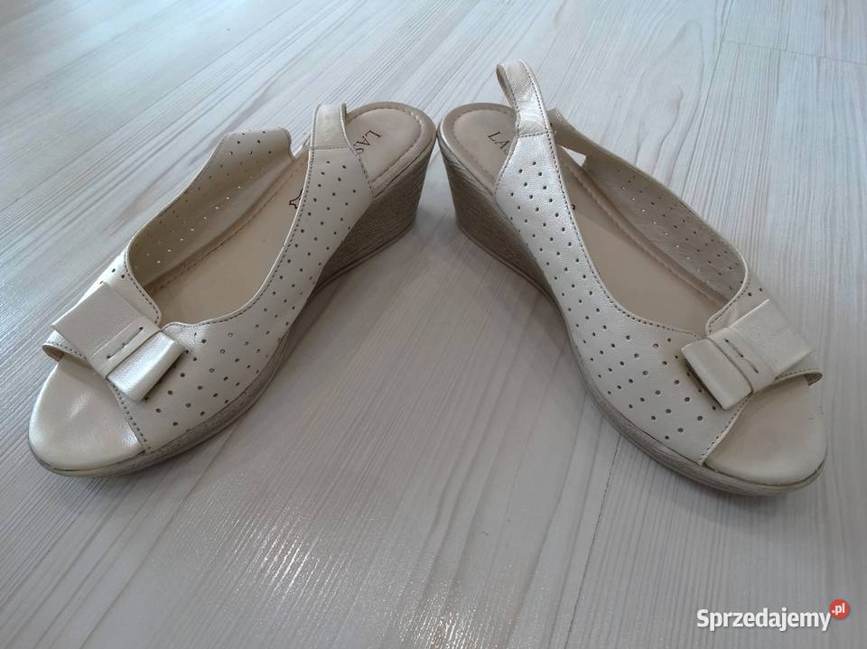 Buty Sandały Skórzane Skóra Naturalna Kremowe brązowy/beżowy Łomża