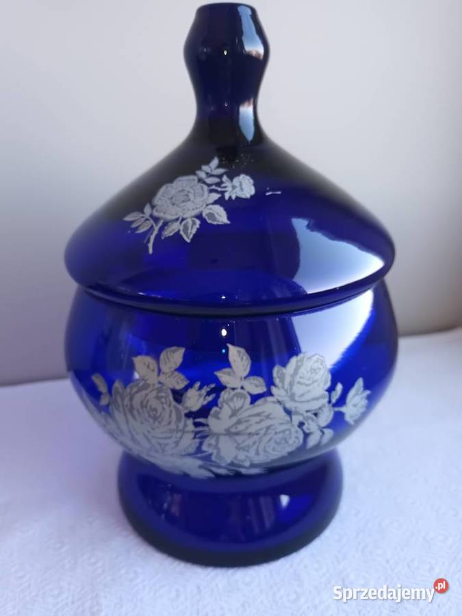 Piękny wazon masywny niebieskie kobalt szkło pomorskie Gdańsk
