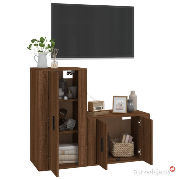Zestaw 2 szafek pod TV brązowy dąb materiał RTV