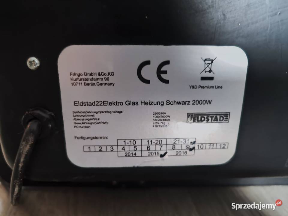 Grzejnik elektryczny z pilotem 2000W ELDSTAD Wrocław sprzedam
