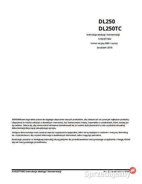 Doosan DL250 DL250TC instrukcja obsługi DTR motoryzacja, transport świętokrzyskie Kielce