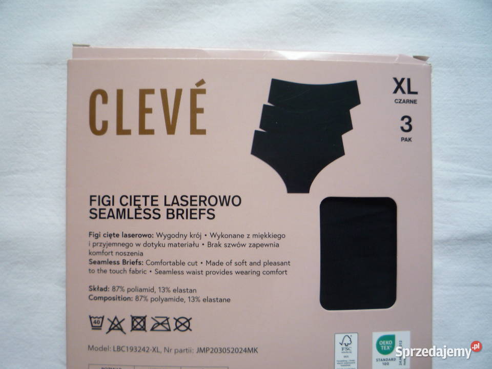 3 sztuki Cleve 42XL Majtki bezszwowe Czarne Szczecin sprzedam