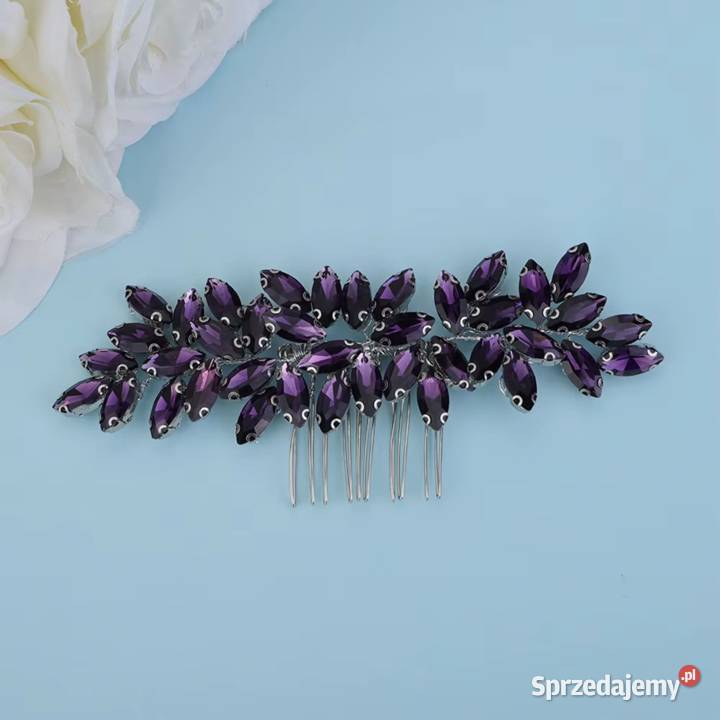 Grzebyk ozdoba do włosów fioletowe kamienie ślub Szczecin