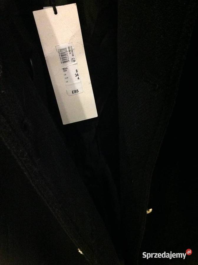 Czarny Płaszcz Damski RIVER ISLAND SM M NOWY Kurtki i płaszcze lubuskie Nowa Sól