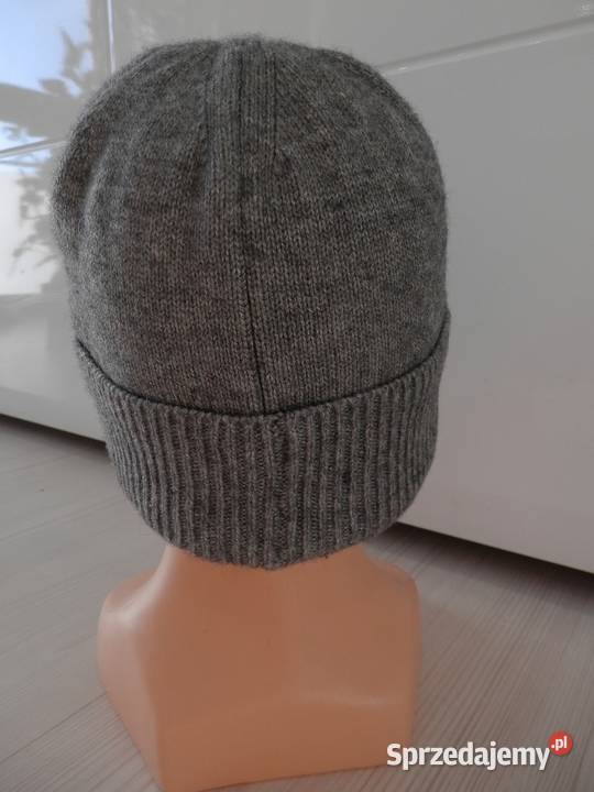Czapka Męska Wełniana Wełna Wiskoza Szara Beanie