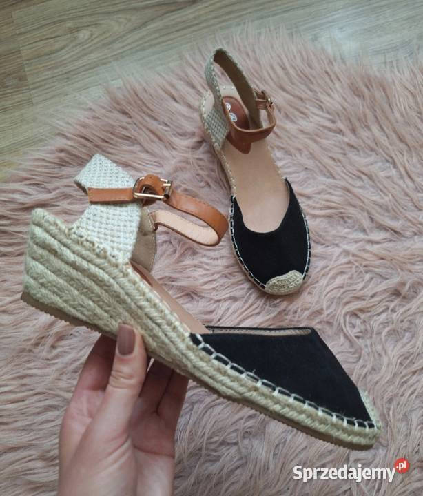 Świetne sandałki espadryle czarne na niskiej czarny Kraków