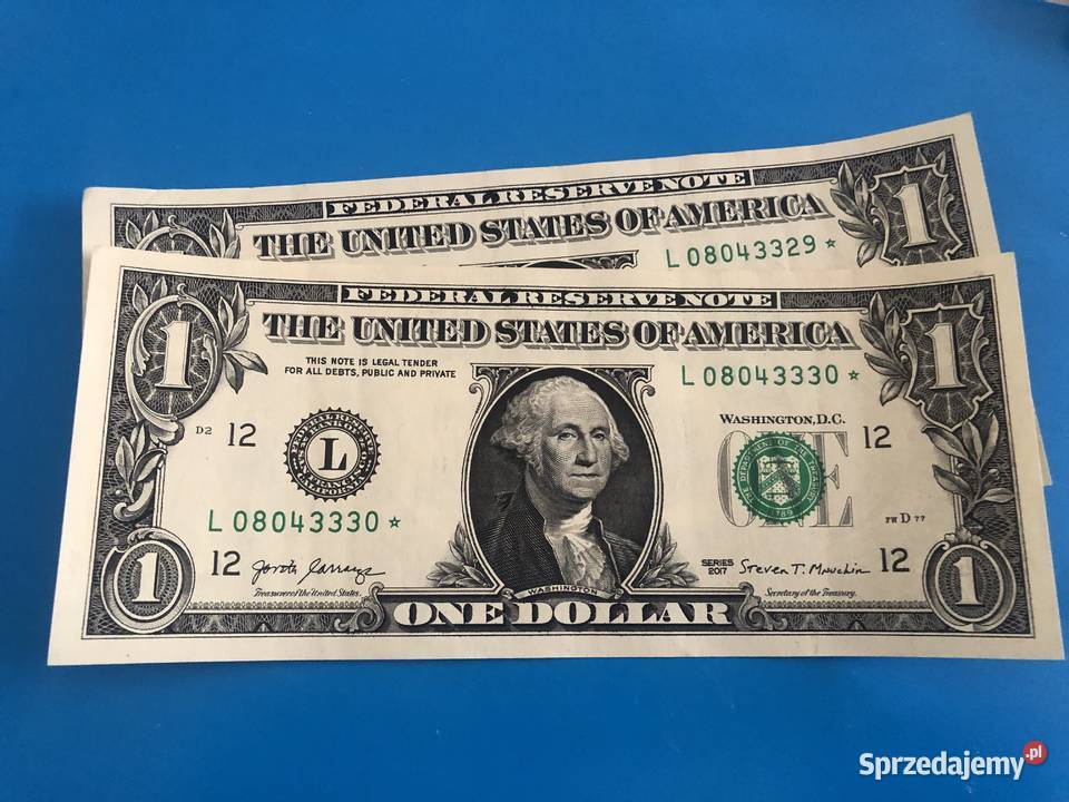 Dwa banknoty 1 dollar kolejne numery z gwiazdka Numizmatyka