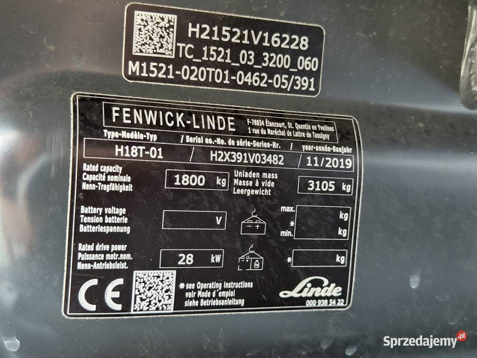 Wózek widłowy linde H18 EVO 1800 triplex WOLNY Biłgoraj