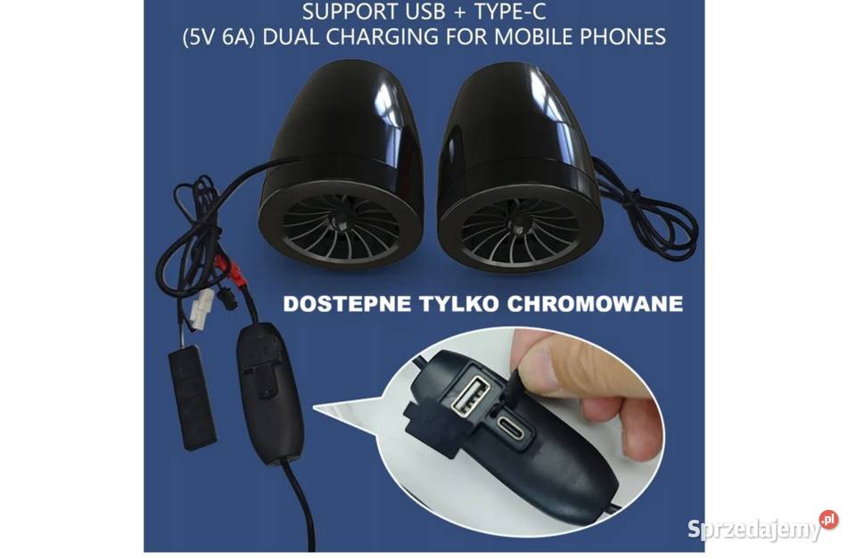GŁOŚŃIKI MOTOCYKLOWE BLUETOOTH CHROM Z ŁADOWARKĄ Sosnowiec