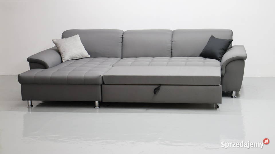 TJR Narożnik funkcja spania szara tkanina kanapa 82cm Poznań