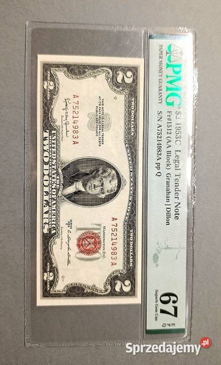 USA 2 Dolary 1953 r NOTA PMG 67 EPQ Węgorzewo