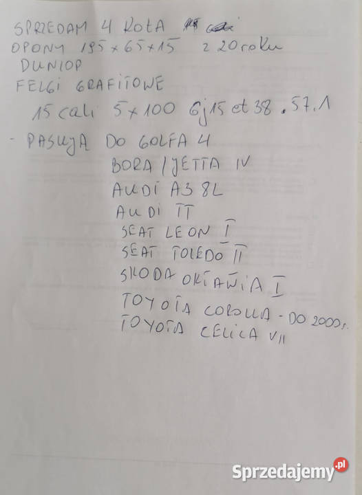 felgi Dunlop grafitowe R15 5x100 opony Warszawa sprzedam