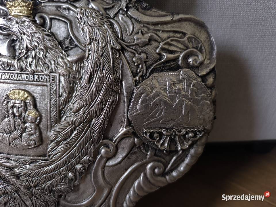 Piękny Ryngraf z orłem polskim i matką boską łódzkie Łódź